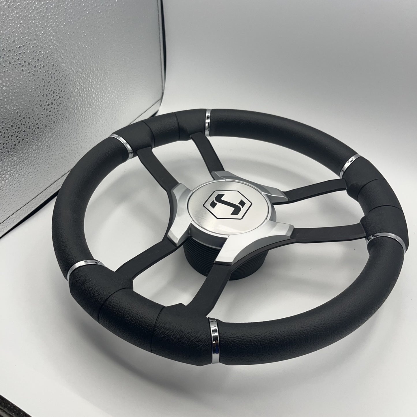 Malera Boat Steering Wheel Black Aluminum Spokes - Gray-style Harris Pontoon