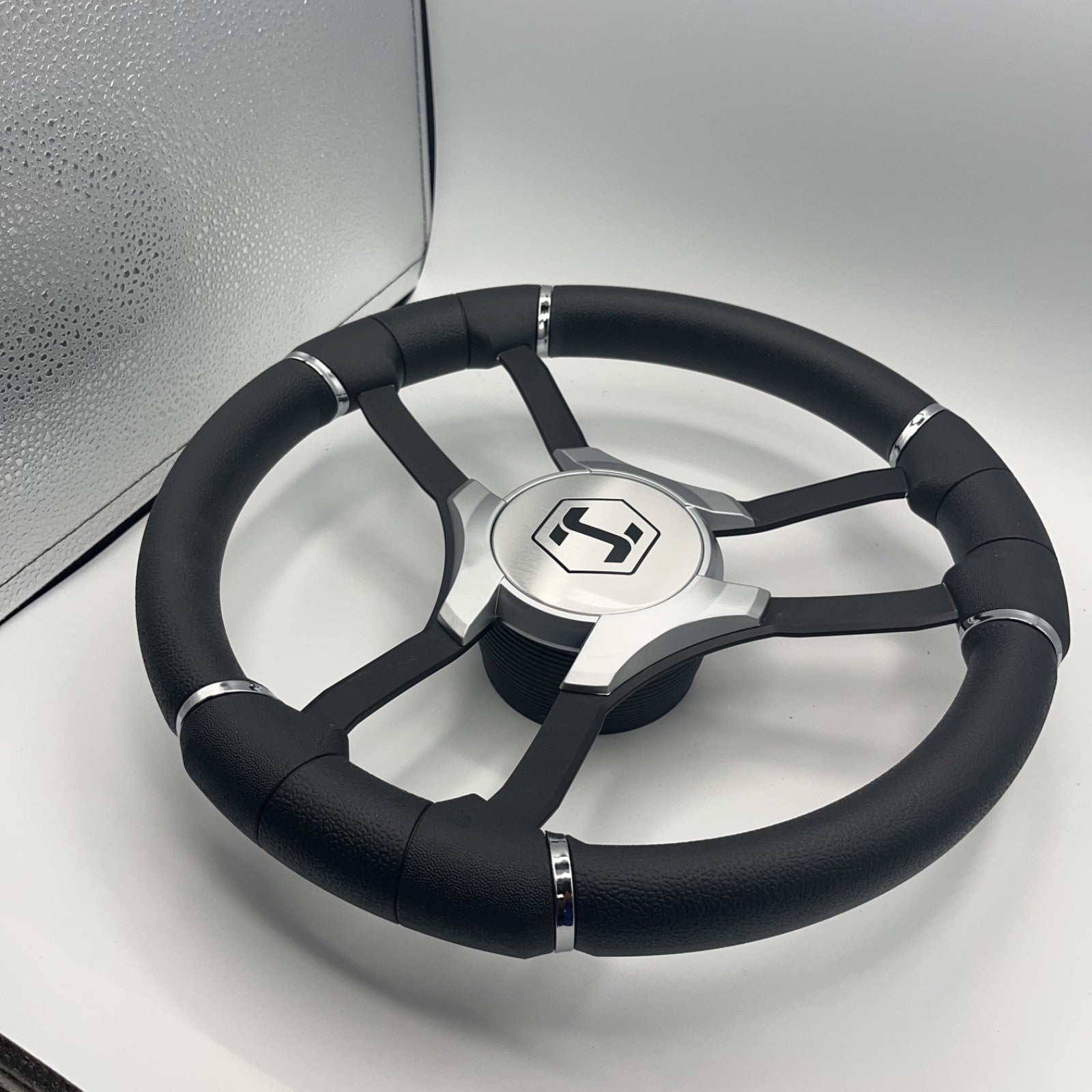 Malera Boat Steering Wheel Black Aluminum Spokes - Gray-style Harris Pontoon