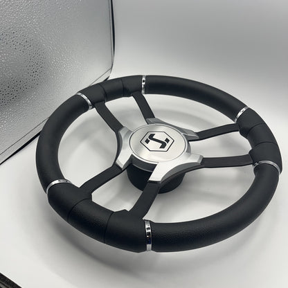 Malera Boat Steering Wheel Black Aluminum Spokes - Gray-style Harris Pontoon