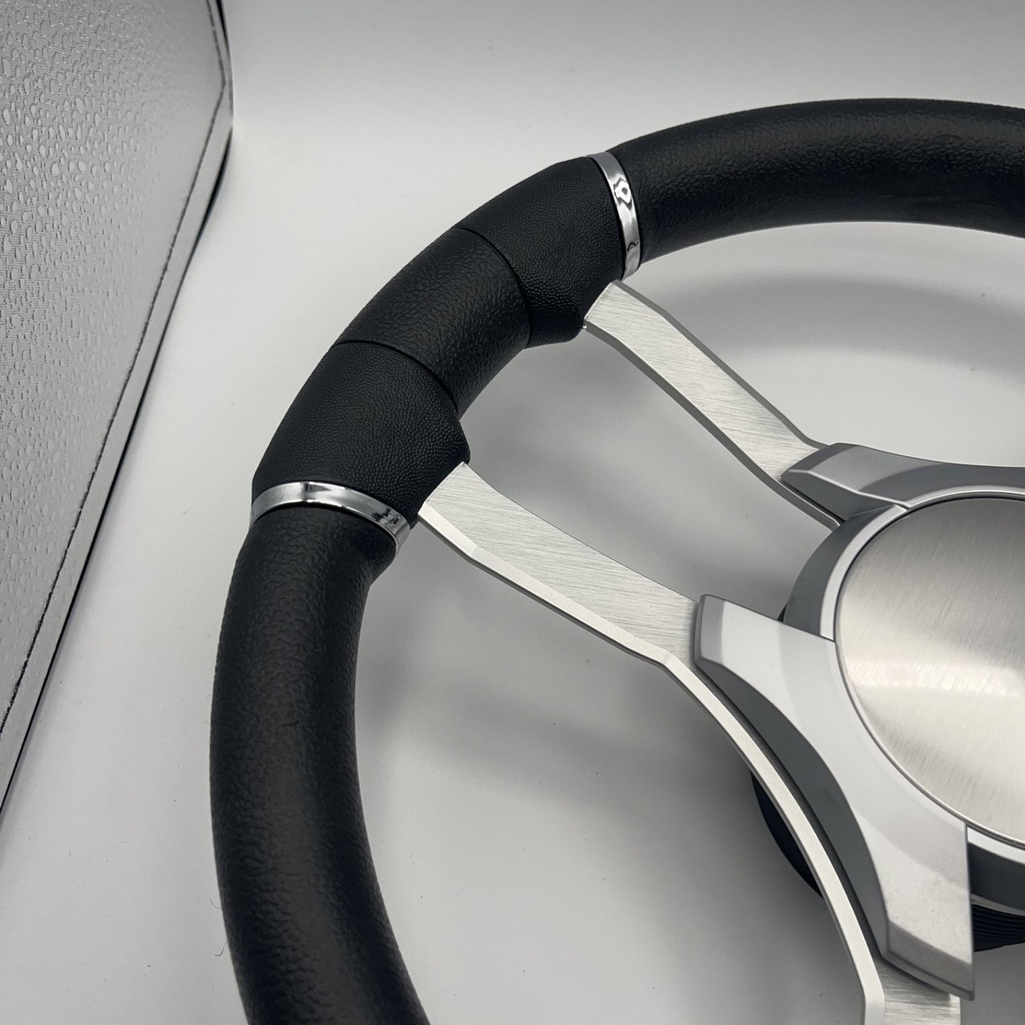 Malera Boat Steering Wheel Brushed Alum Spoke | Silver Plain Center Cap