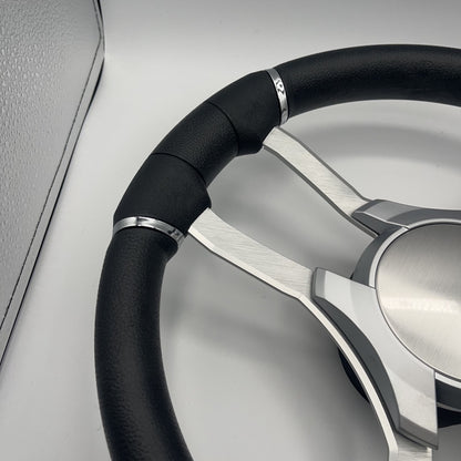 Malera Boat Steering Wheel Brushed Alum Spoke | Silver Plain Center Cap
