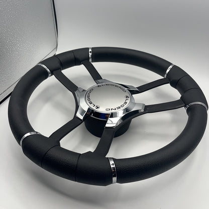 Malera Boat Steering Wheel Black Aluminum Spokes | Chrome-Style Legend Logo