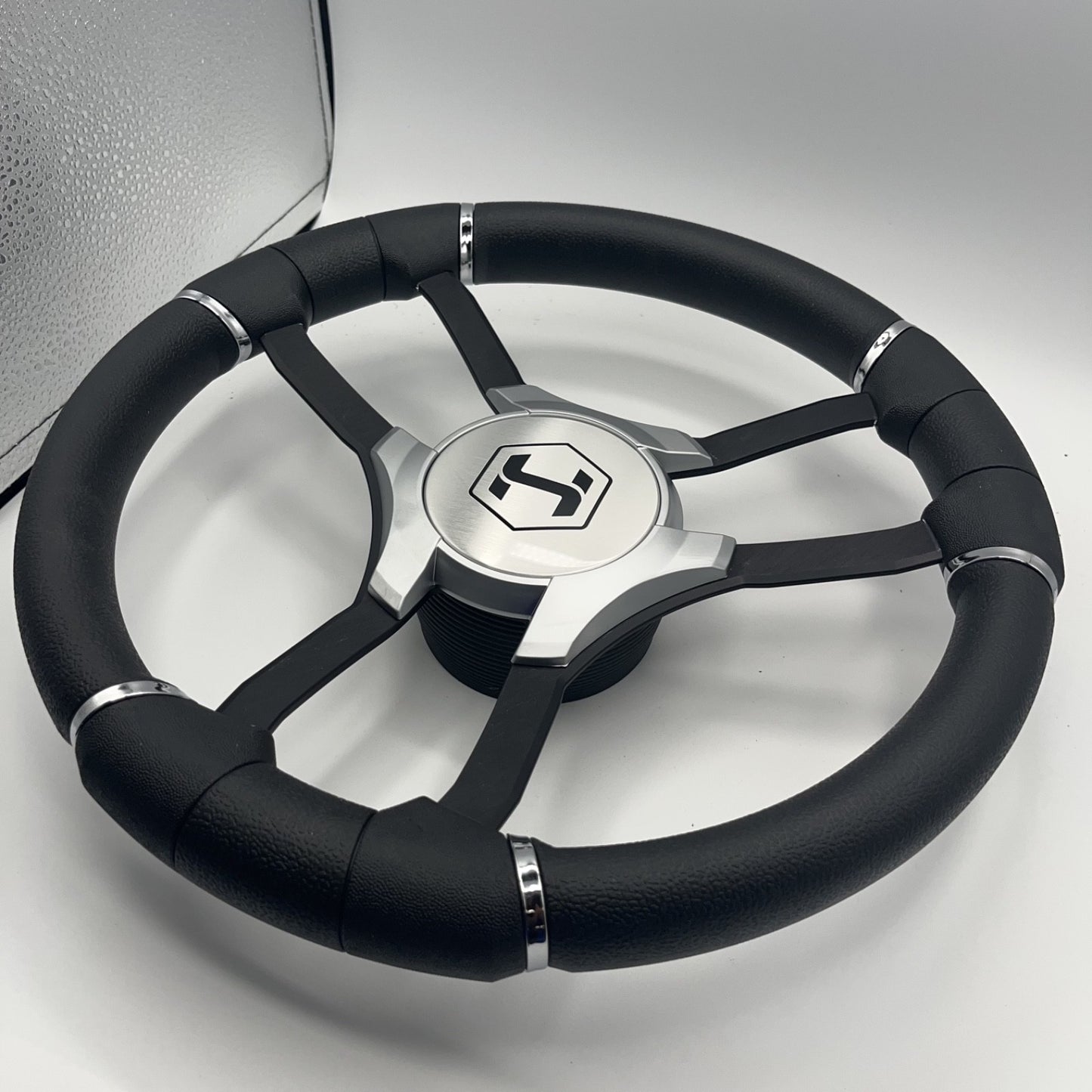 Malera Boat Steering Wheel Black Aluminum Spokes - Gray-style Harris Pontoon