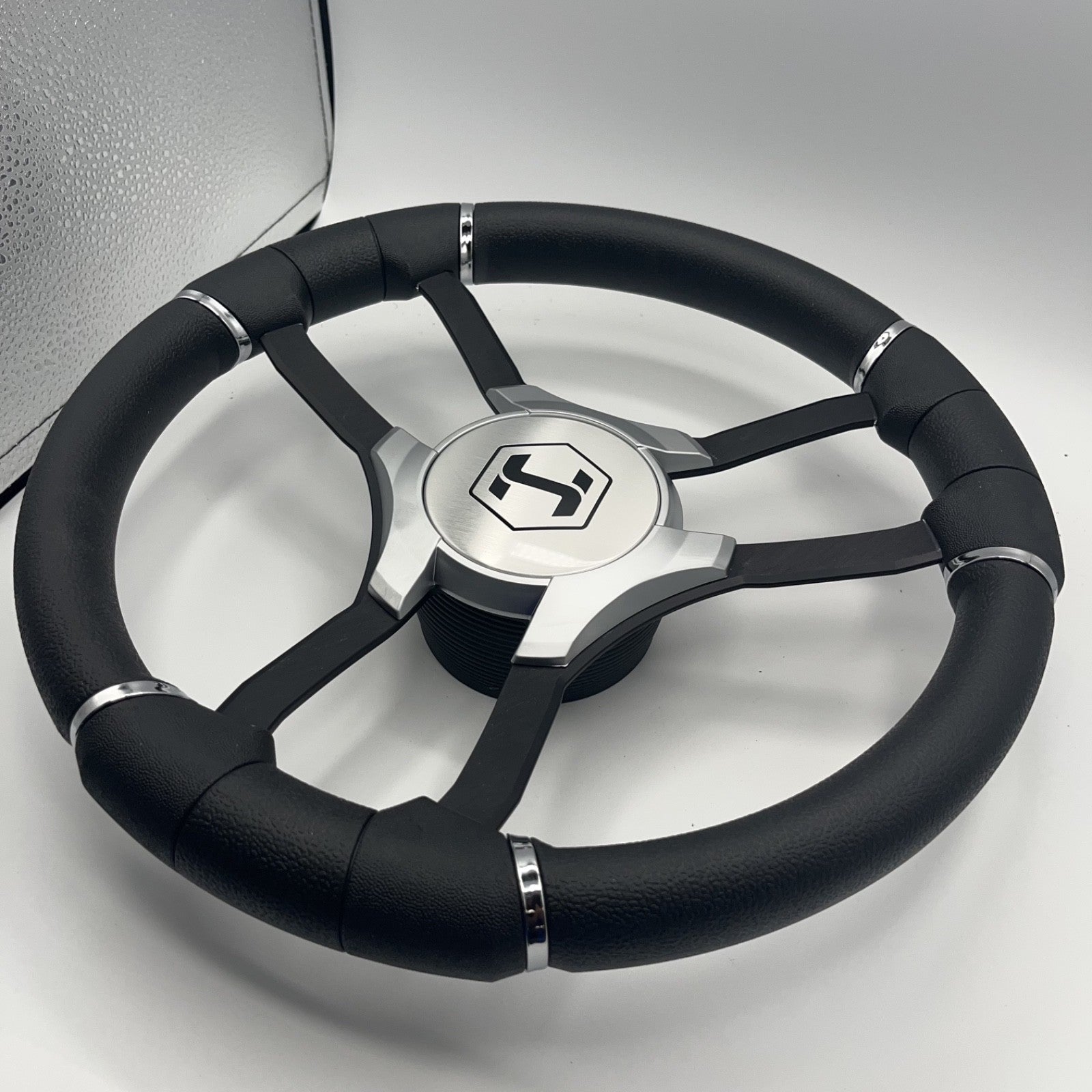 Malera Boat Steering Wheel Black Aluminum Spokes - Gray-style Harris Pontoon