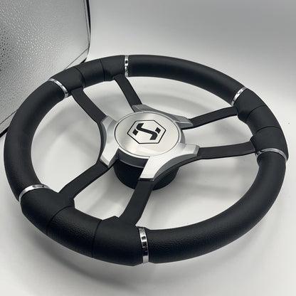 Malera Boat Steering Wheel Black Aluminum Spokes - Gray-style Harris Pontoon