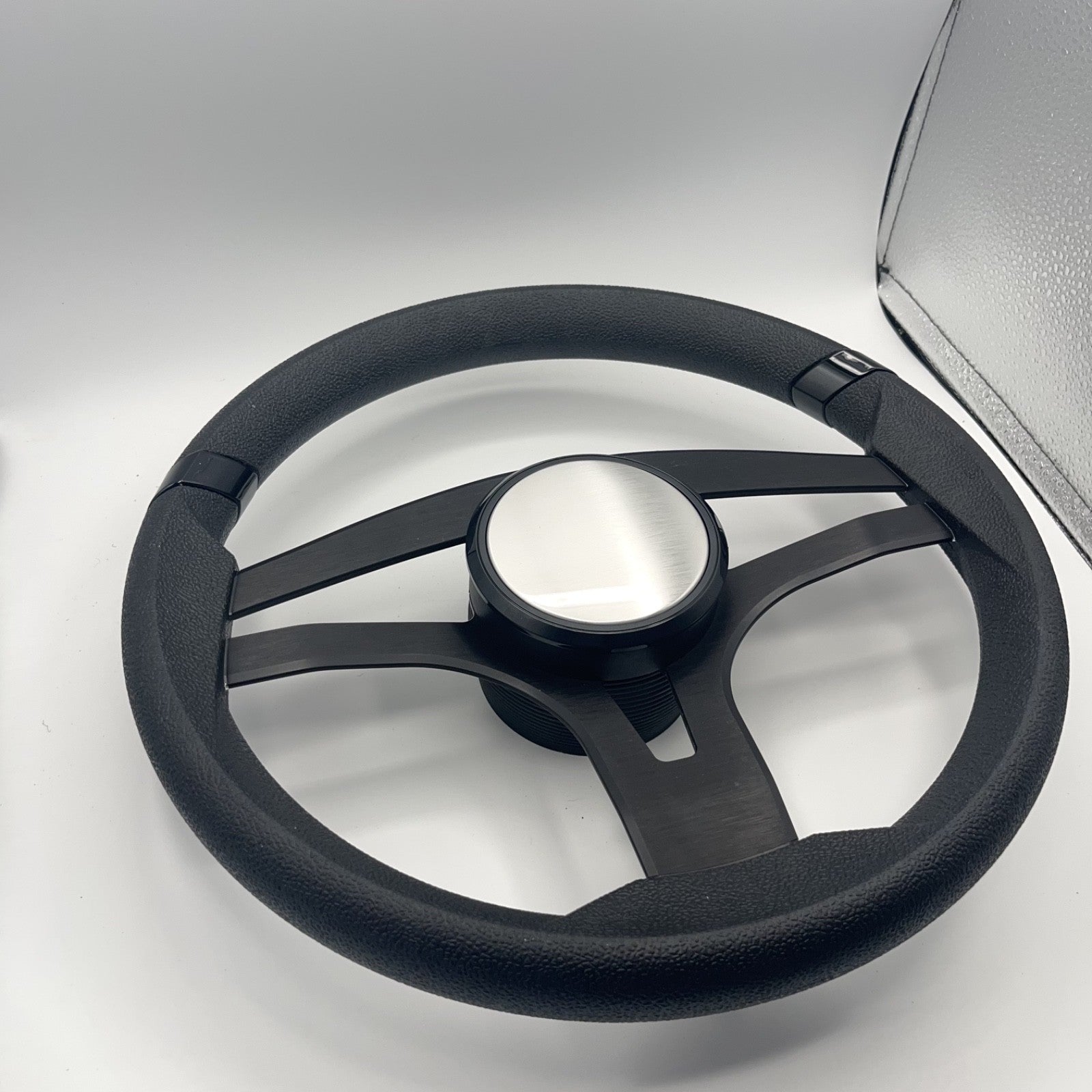 Badia Boat Steering Wheel Brushed Black Aluminum Spokes - Plain