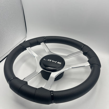 Malera Boat Steering Wheel Chrome Spokes | Lowe Black Dome