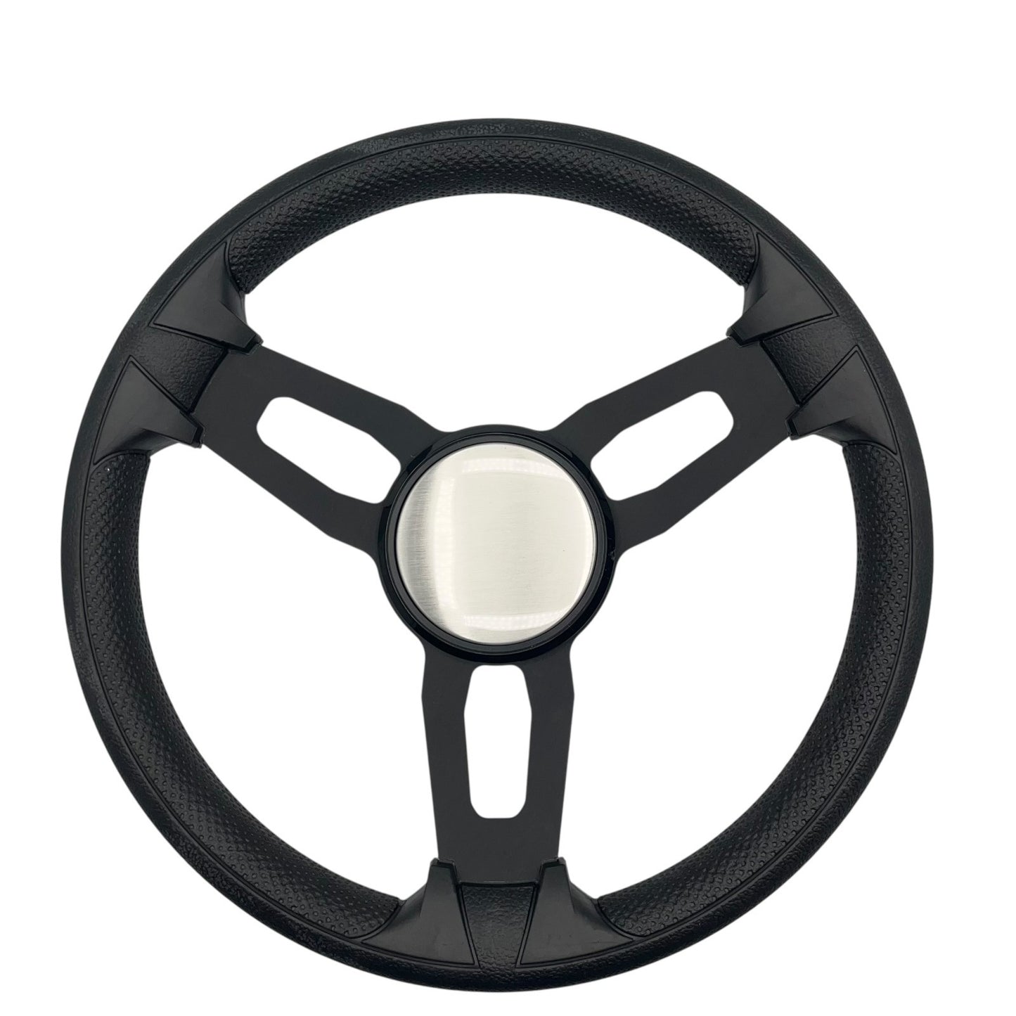 Model 15 Marine Steering Wheel Black Brushed Aluminum Spokes | Blank Dome