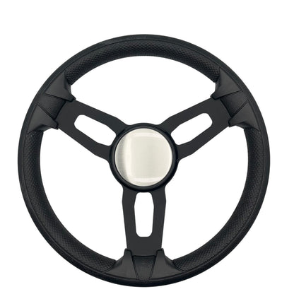 Model 15 Marine Steering Wheel Black Brushed Aluminum Spokes | Blank Dome