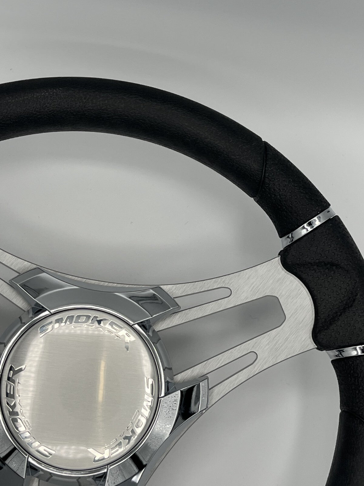 Verona Boat Steering Wheel Gray Brushed Aluminum Spokes | Smoker Logo