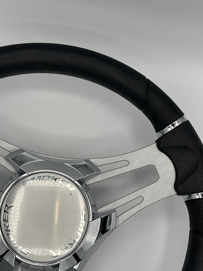 Verona Boat Steering Wheel Gray Brushed Aluminum Spokes | Smoker Logo