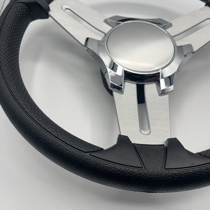 Model 15A Marine Steering Wheel Brushed Alum Spokes | Chrome Blank Cap