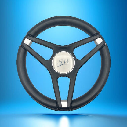 Molino Black w/Soft Touch Urethane Rim Boat Steering Wheel | Blue Wave