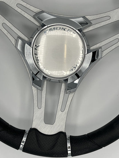 Verona Boat Steering Wheel Gray Brushed Aluminum Spokes | Smoker Logo