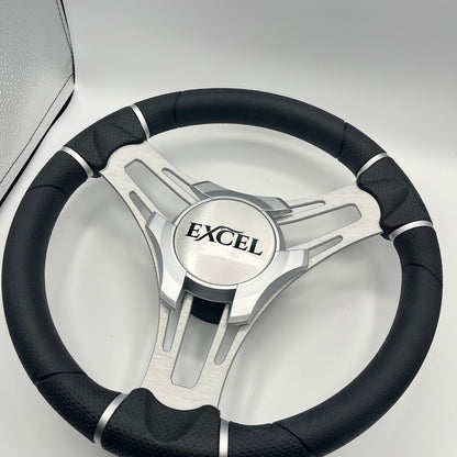 Verona Boat Steering Wheel Silver Brushed Aluminum Spokes | Excel Boats