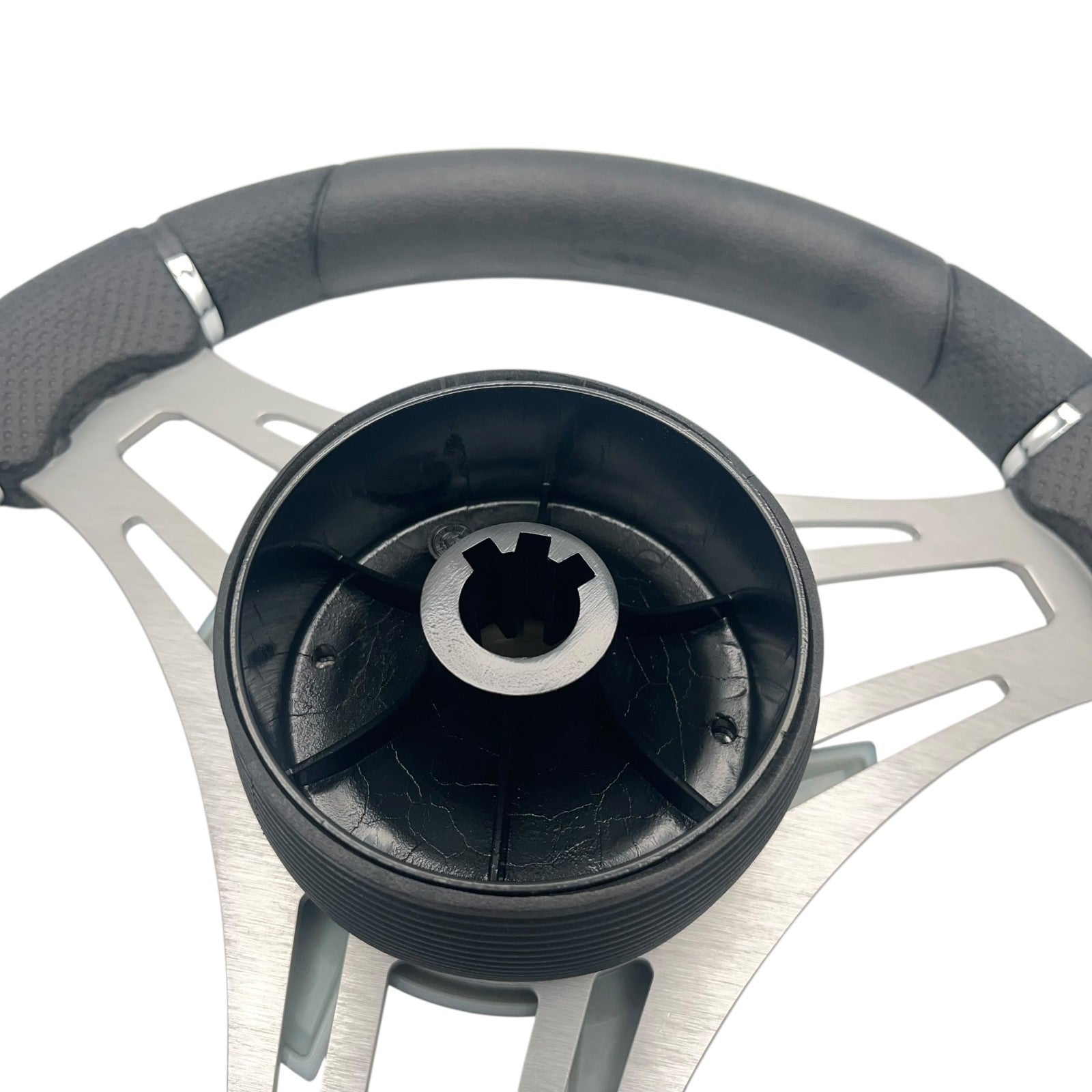 Verona Boat Steering Wheel Gray Brushed Aluminum Spokes | Plain