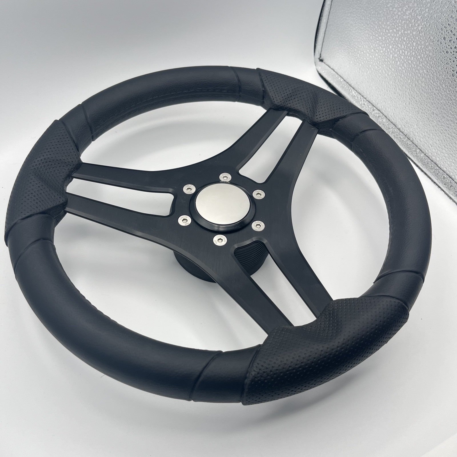 Molinara Marine Steering Wheel Black Brushed Alum Spokes | Blank Style