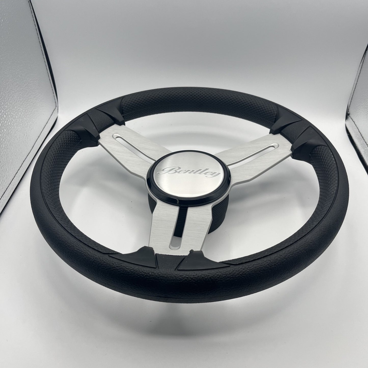 Model 15 Marine Steering Wheel Brush Alum Spokes | Bentley Pontoon Logo