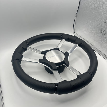 Malera Boat Steering Wheel Chrome Spokes | Black Crest Star