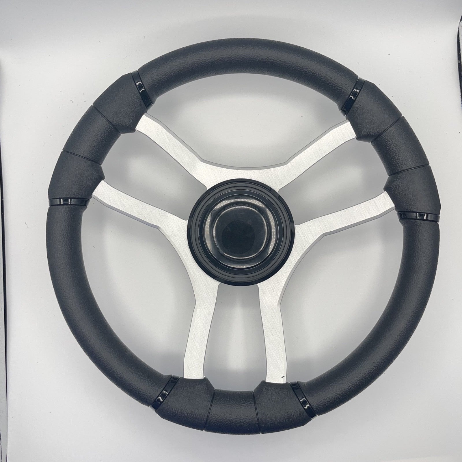 Malera Boat Steering Wheel Brushed Aluminum Spokes | LG Black Snap-in