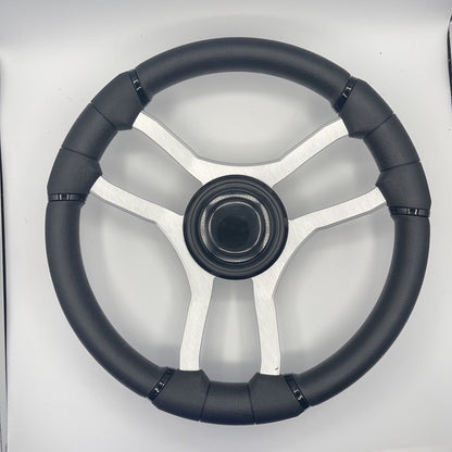 Malera Boat Steering Wheel Brushed Aluminum Spokes | LG Black Snap-in