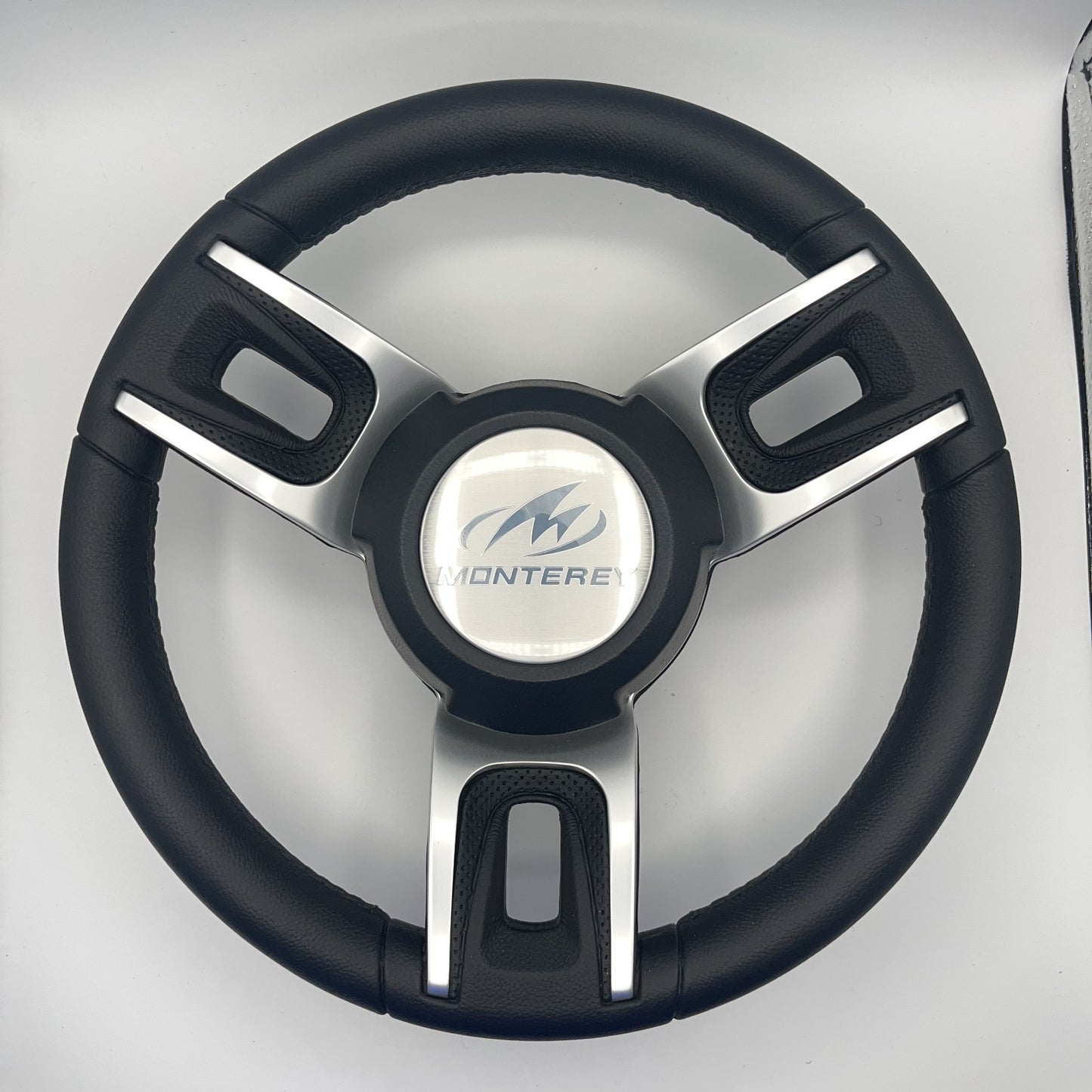 Gussi Italia Black Model 702 Steering Wheel | Monterey Boats Logo