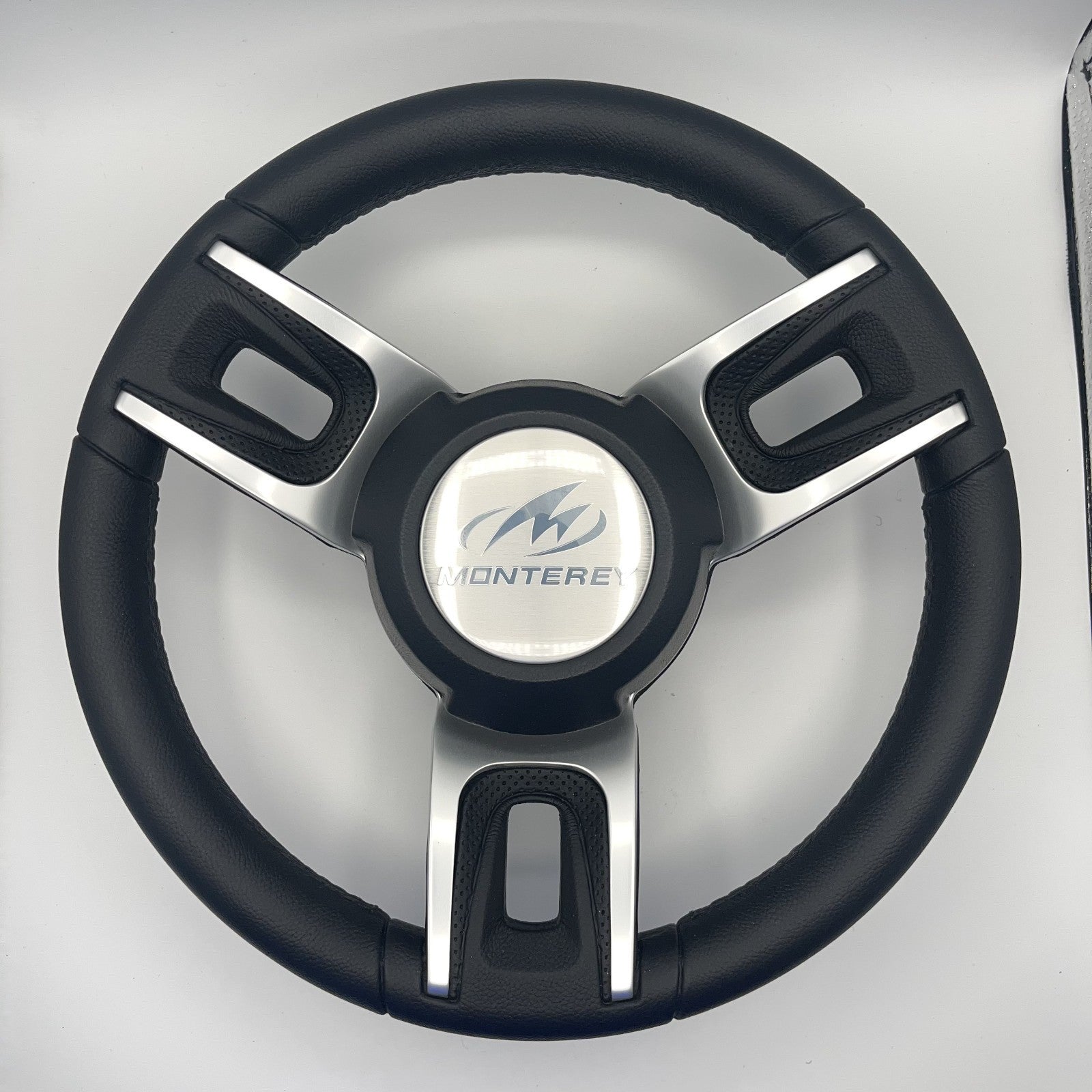 Gussi Italia Black Model 702 Steering Wheel | Monterey Boats Logo