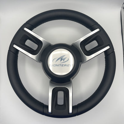 Gussi Italia Black Model 702 Steering Wheel | Monterey Boats Logo