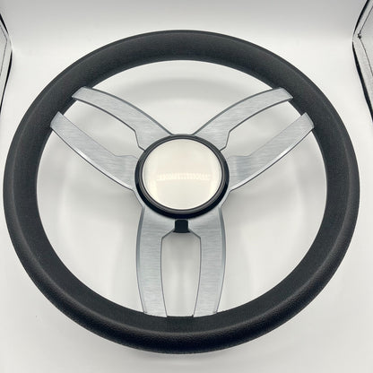 Cabrio Boat Steering Wheel Gray Brushed Alum Spoke | Plain