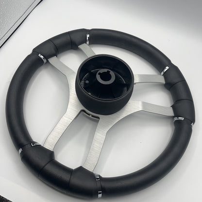 Malera Boat Steering Wheel Brushed Alum Spoke | Silver Plain Center Cap