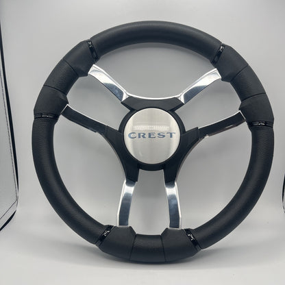 Malera Boat Steering Wheel Chrome Spokes | Black Crest Star
