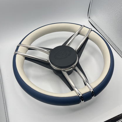 Cobalt Boat Steering Wheel Stainless Steel Spoke Blue Leather Rim | Cobalt Logo