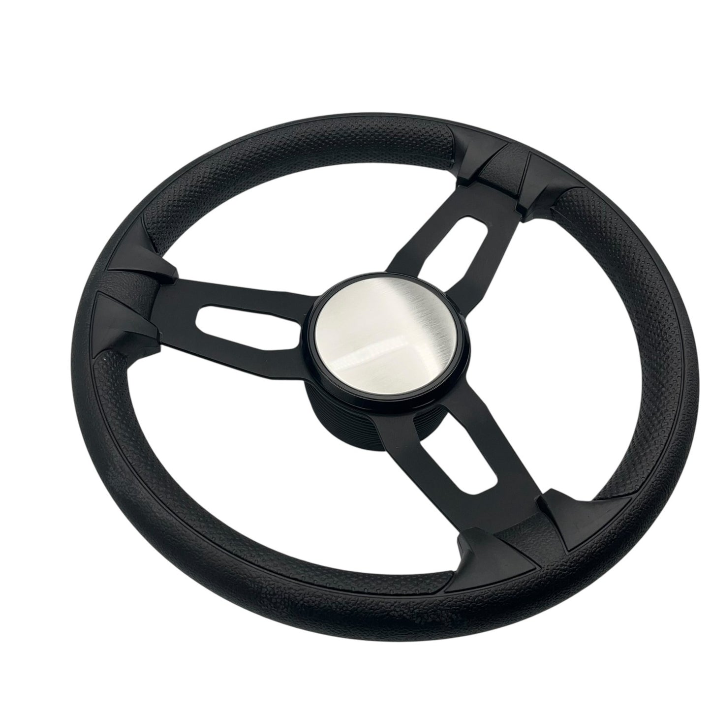 Model 15 Marine Steering Wheel Black Brushed Aluminum Spokes | Blank Dome