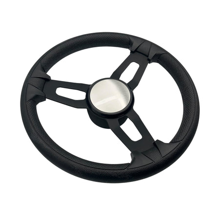 Model 15 Marine Steering Wheel Black Brushed Aluminum Spokes | Blank Dome