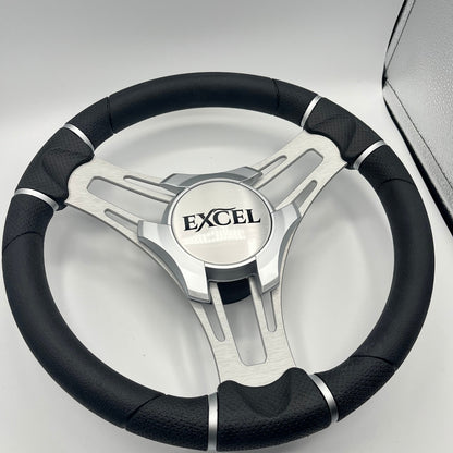 Verona Boat Steering Wheel Silver Brushed Aluminum Spokes | Excel Boats