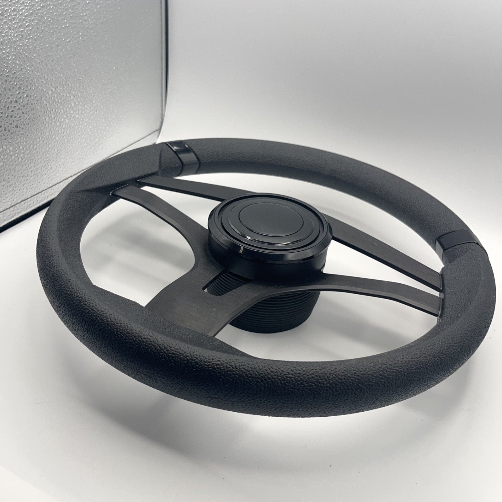 Badia Boat Steering Wheel Brushed Black Aluminum Spokes | LG Black Snap-in