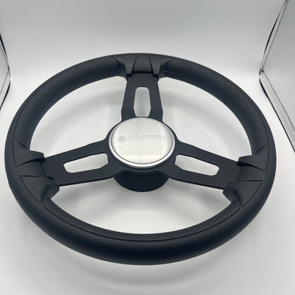 Gussi Italia Model 15 Steering Wheel Blk Brushed Alum Spokes | Silver Gussi Logo