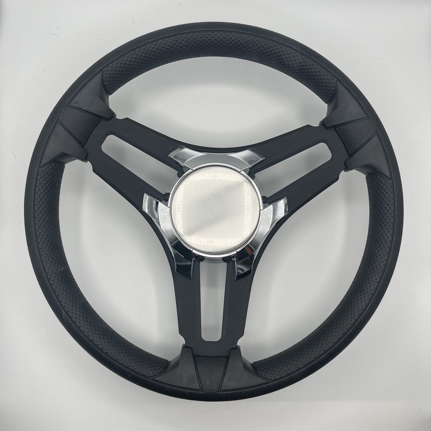 Gussi Italia Marine Steering Wheel Black Brush Metal Spokes | Chrome Plain