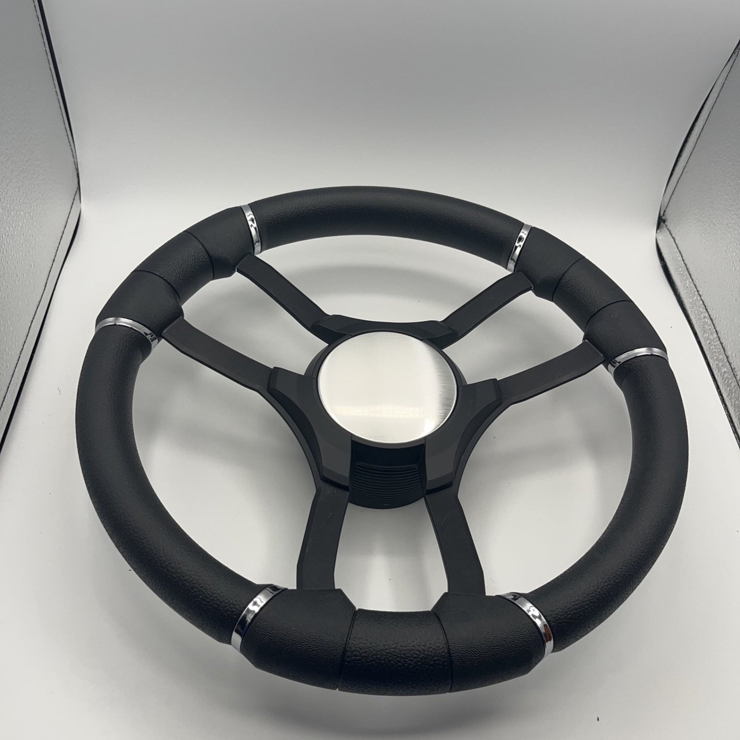 Malera Boat Steering Wheel Black Aluminum Spokes | Black Plain