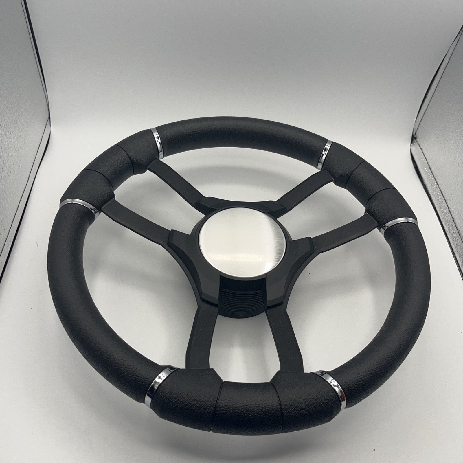 Malera Boat Steering Wheel Black Aluminum Spokes | Black Plain