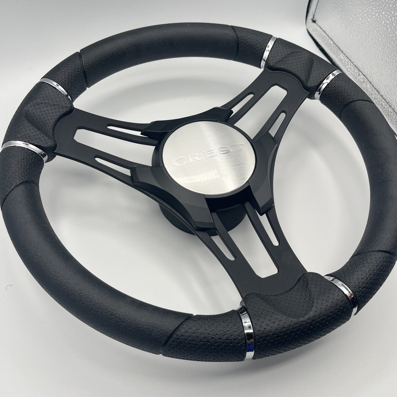 Gussi Italia Boat Steering Wheel Black Brushed Alum Spokes | Crest