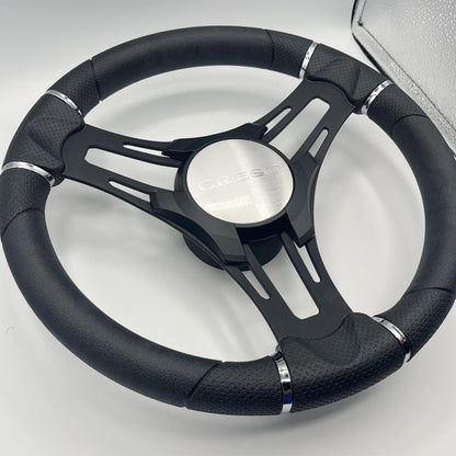 Gussi Italia Boat Steering Wheel Black Brushed Alum Spokes | Crest