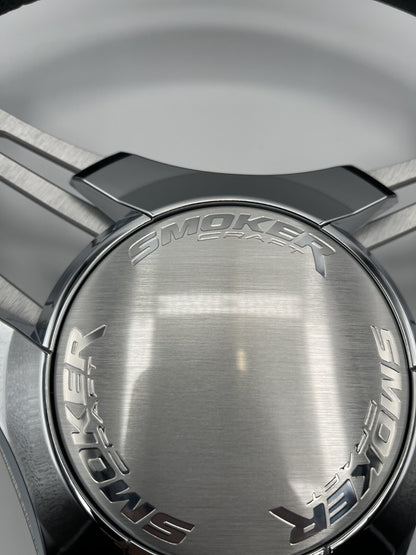 Verona Boat Steering Wheel Gray Brushed Aluminum Spokes | Smoker Logo