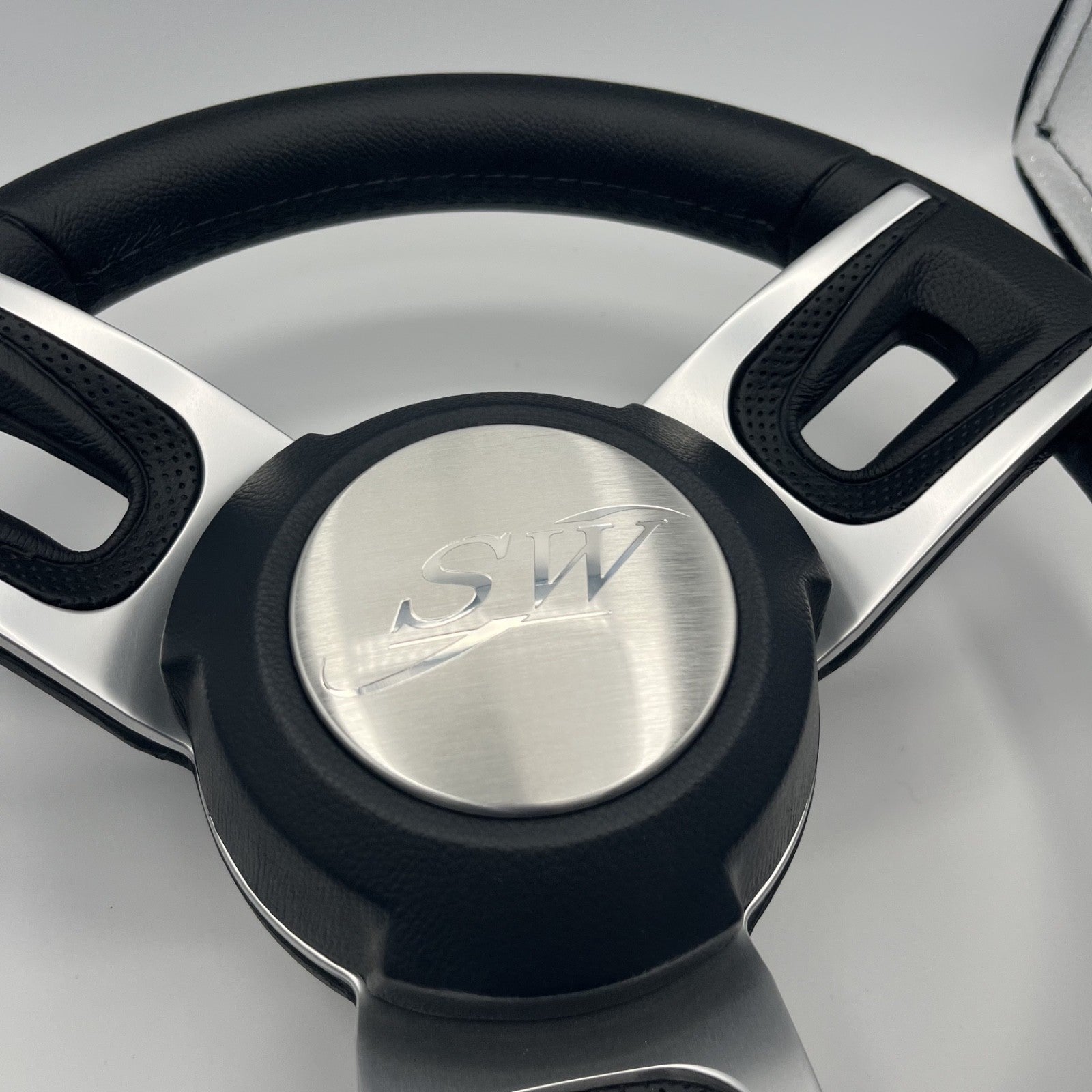Gussi Italia Black Model 702 Steering Wheel with Keyed Hub | Blue Wave Cap