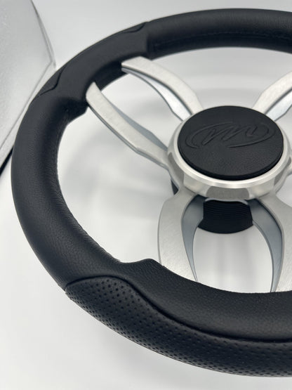 Garda Boat Steering Wheel Brushed Dual Spoke Alum | Manitou Pontoon Boat Logo