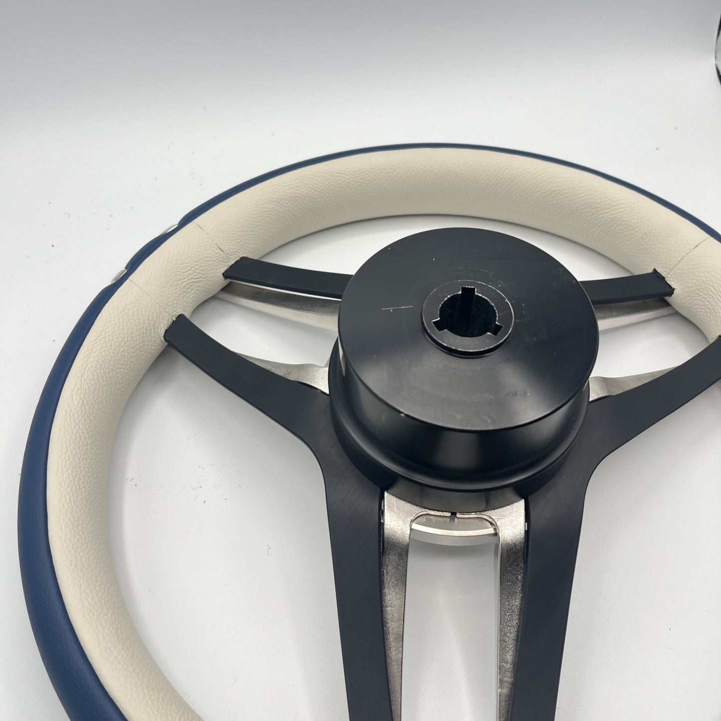 Cobalt Boat Steering Wheel Stainless Steel Spoke Blue Leather Rim | Cobalt Logo