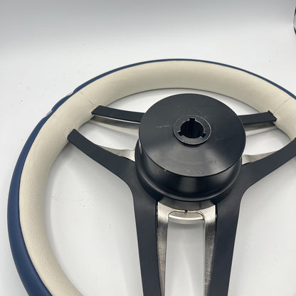 Cobalt Boat Steering Wheel Stainless Steel Spoke Blue Leather Rim | Cobalt Logo