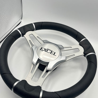 Verona Boat Steering Wheel Silver Brushed Aluminum Spokes | Excel Boats