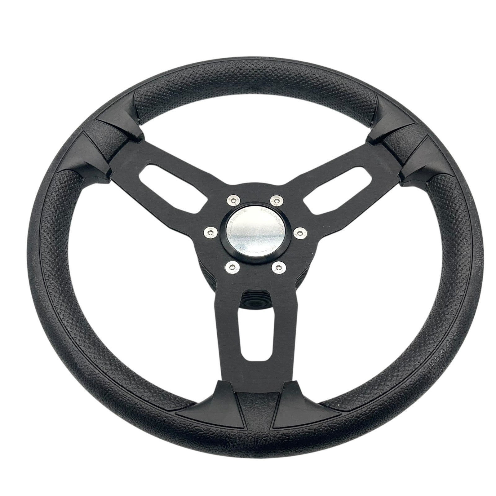 Model 15 Marine Steering Wheel Black Brushed Aluminum Spokes | Bennington