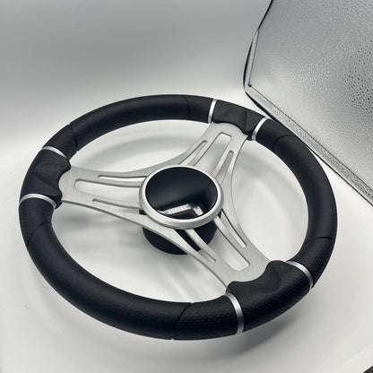 Gussi Italia Boat Steering Wheel Brushed Aluminum Spoke | Black Dome